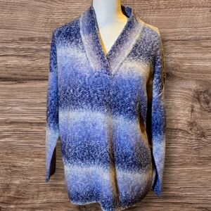 Chico's Blue and White V-Neck Sweater